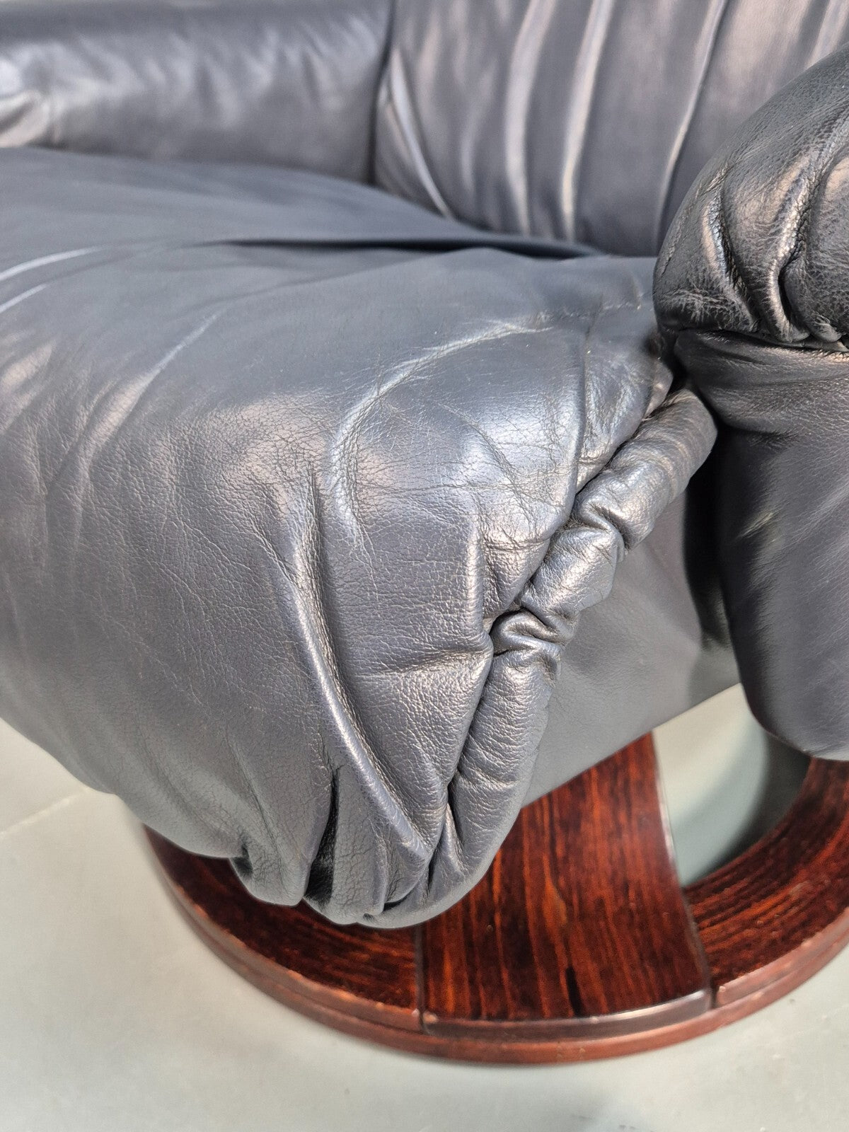 Vintage Danish Swivel Chair Blue Grey Leather Reclines 1980s Retro Eb8465 MSWI - UKDK FURNITURE