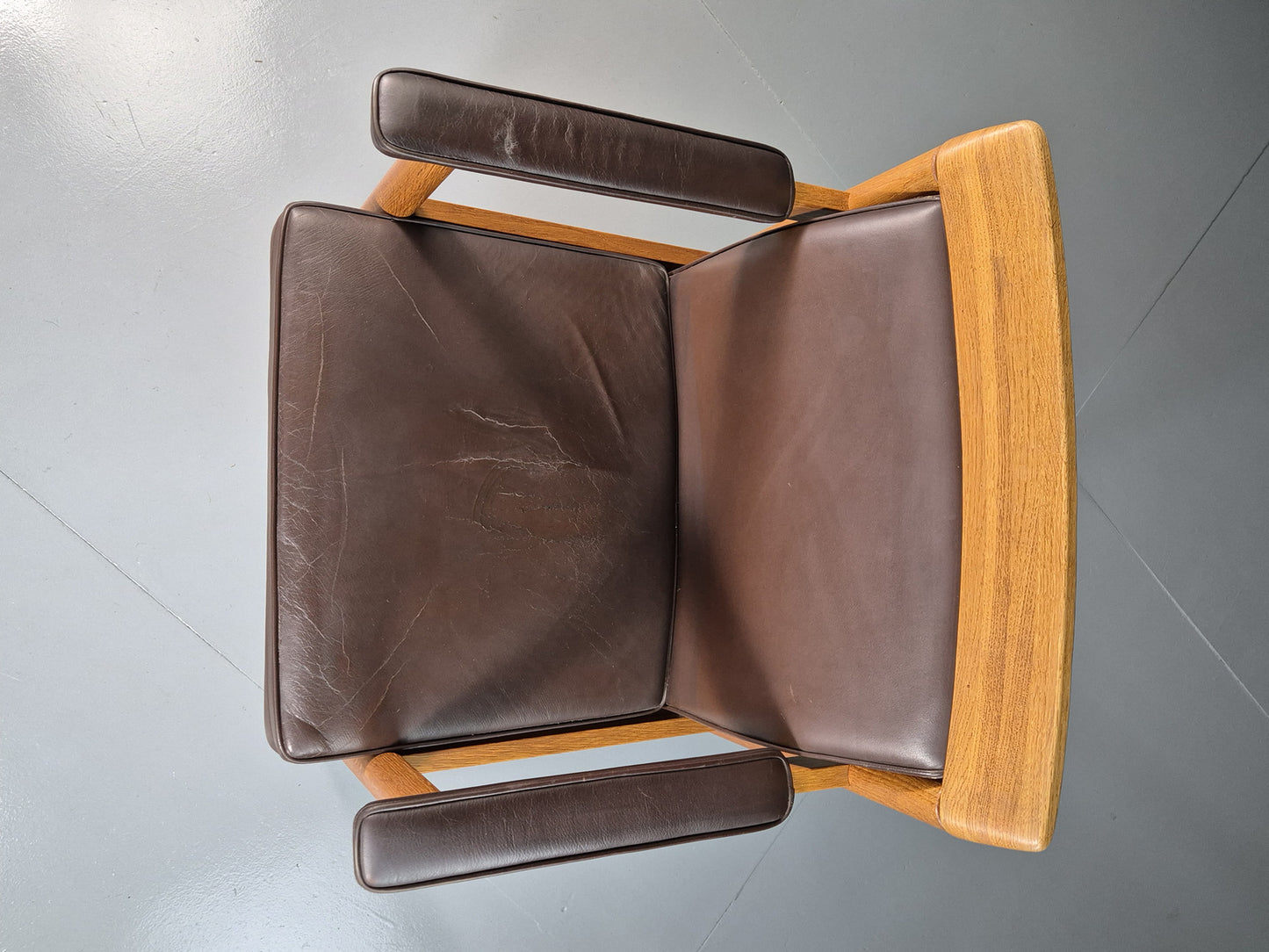 EB7165 Vintage Swedish Elbow Chair Brown Leather Oak 1960s Retro MCM MNOR - UKDK FURNITURE