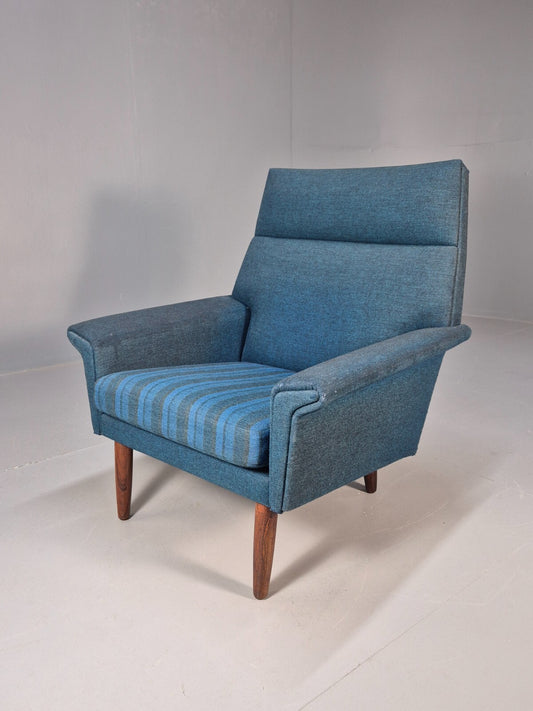 Vintage Danish 1960s Lounge Chair Blue Wool High Back MCM Retro EB9467 MNOR - UKDK FURNITURE