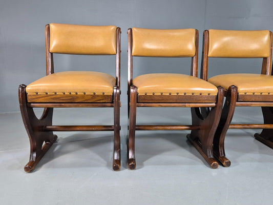 6 Vintage Dining Chairs Tan Vinyl 1970s Retro Kitsch EB7600 MDIN - UKDK FURNITURE