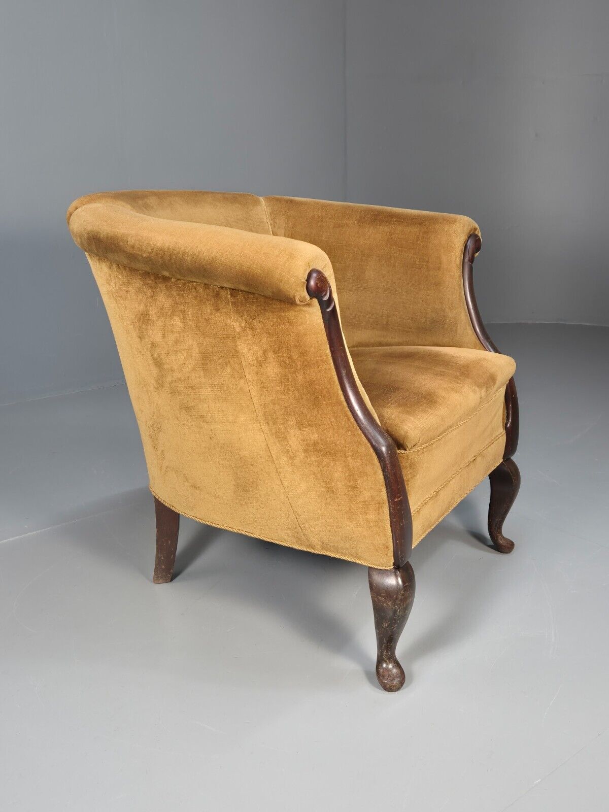Vintage Danish Deco Era Tub Chair Gold Velour Mahogany 1930s EB9051 VCLO - UKDK FURNITURE