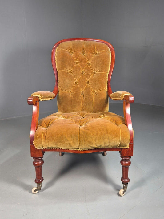 Vintage Lounge Chair Deep Gold Velour Balloon Back Antique EB8206 VCLO - UKDK FURNITURE