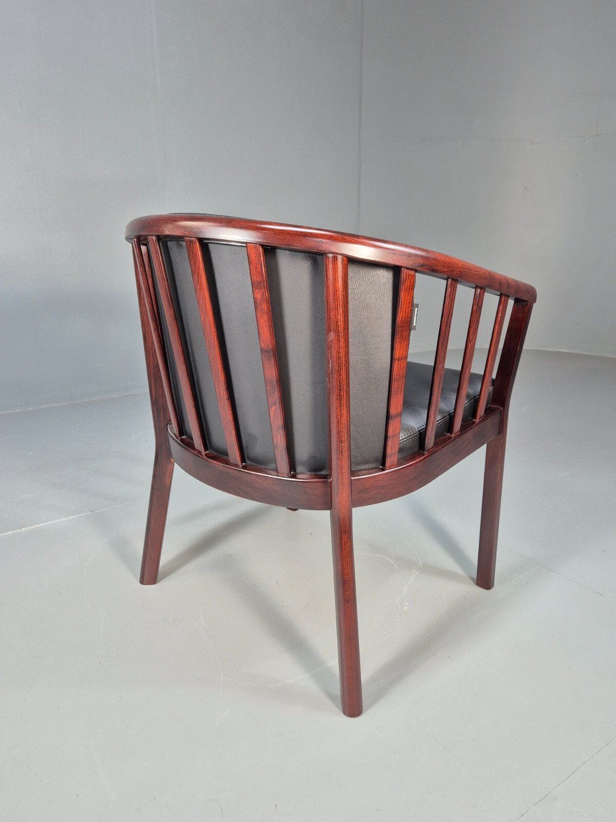 Vintage Danish Skalma Tub Chair Black Leather Curved Rail Back 1980s EB9315 MNOR - UKDK FURNITURE