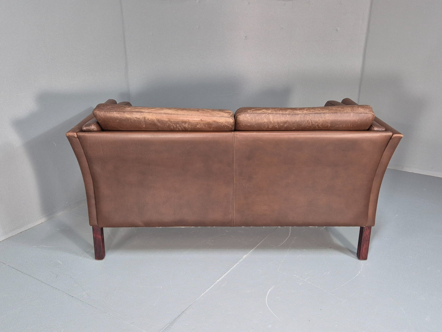 Vintage Danish Two Seater Sofa Brown Leather Mid Century Design 70s EB10070 M2SS18