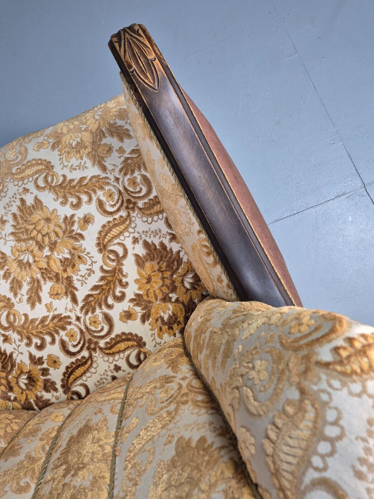 Vintage Danish Lounge Chair Oranges and browns Carved Wood 1950s EB8931 VCLO - UKDK FURNITURE