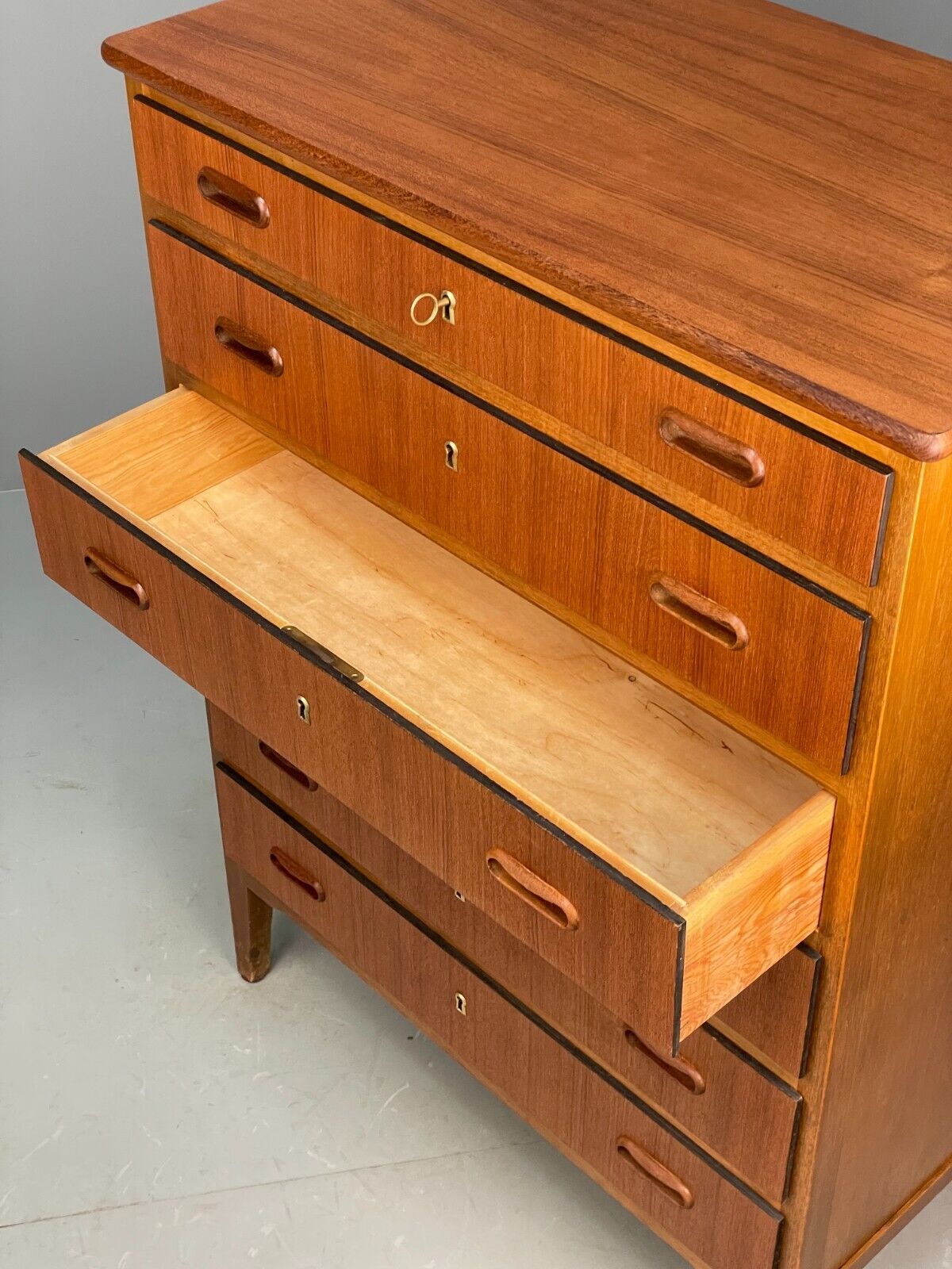 Vintage Danish Teak Chest Of Drawers Solid Handles Mid Century EB9117 MWOO - UKDK FURNITURE