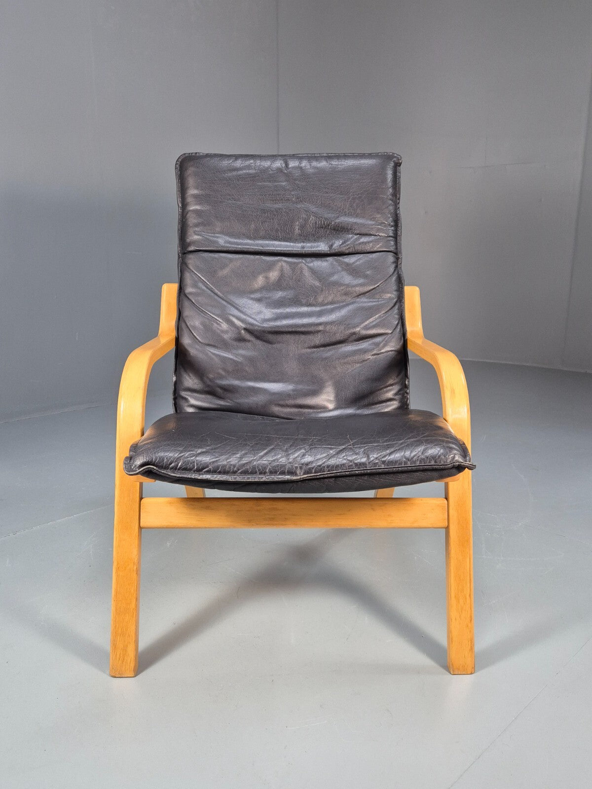 Vintage Stouby Black Leather Bentwood Armchair Retro Danish EB9297 MBEN - UKDK FURNITURE