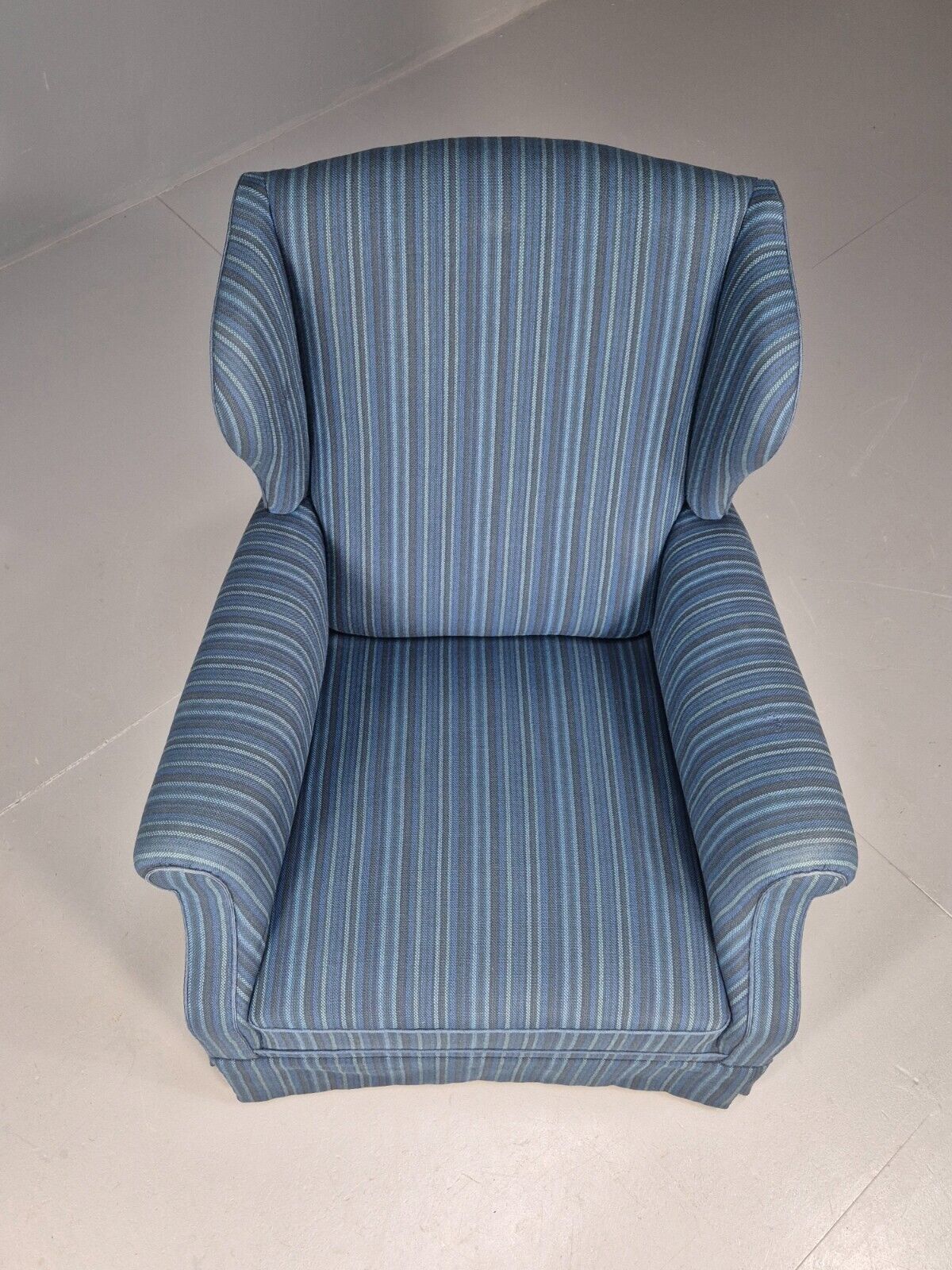Vintage Danish Wingback Lounge Chair Blue Stripe Wool Cover 1950s Eb9024 VCLO - UKDK FURNITURE