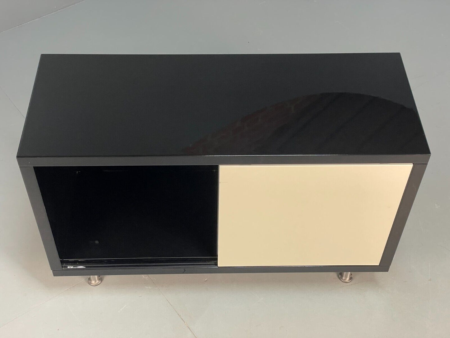 Modern Gloss Black Media Unit With Metal Legs Contemporary Storage EB8661 MWOO - UKDK FURNITURE