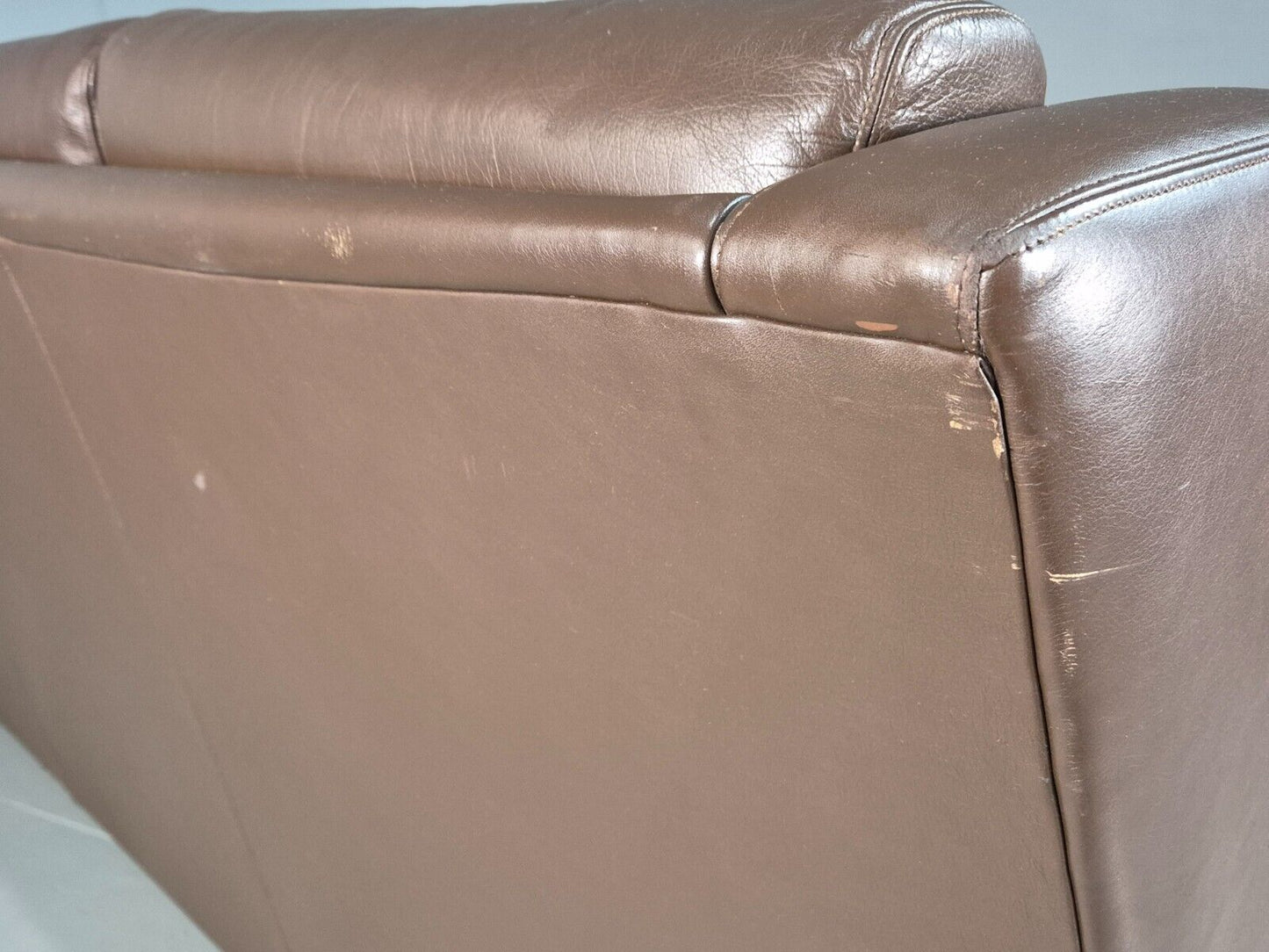 Vintage Danish 3 Seat Sofa Brown Leather Wing Back 1970s Retro MCM EB7977 M3SS - UKDK FURNITURE