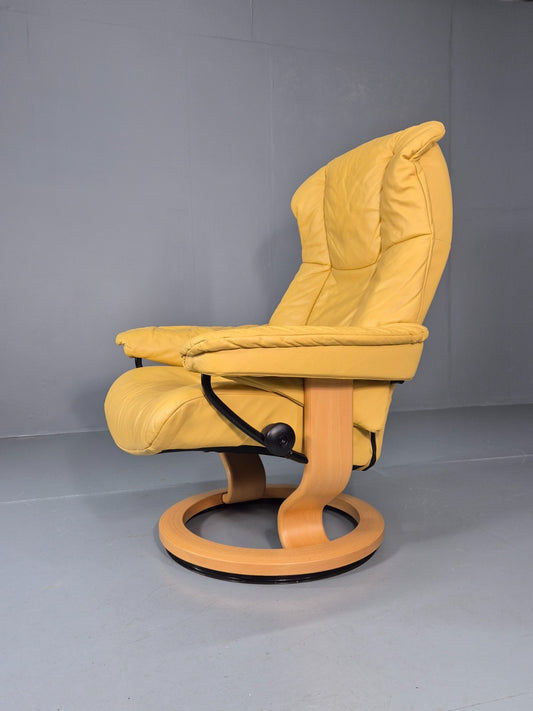 Stressless Swivel Recliner Chair Ekornes Yellow Leather 1990s EB11574 MWOO1