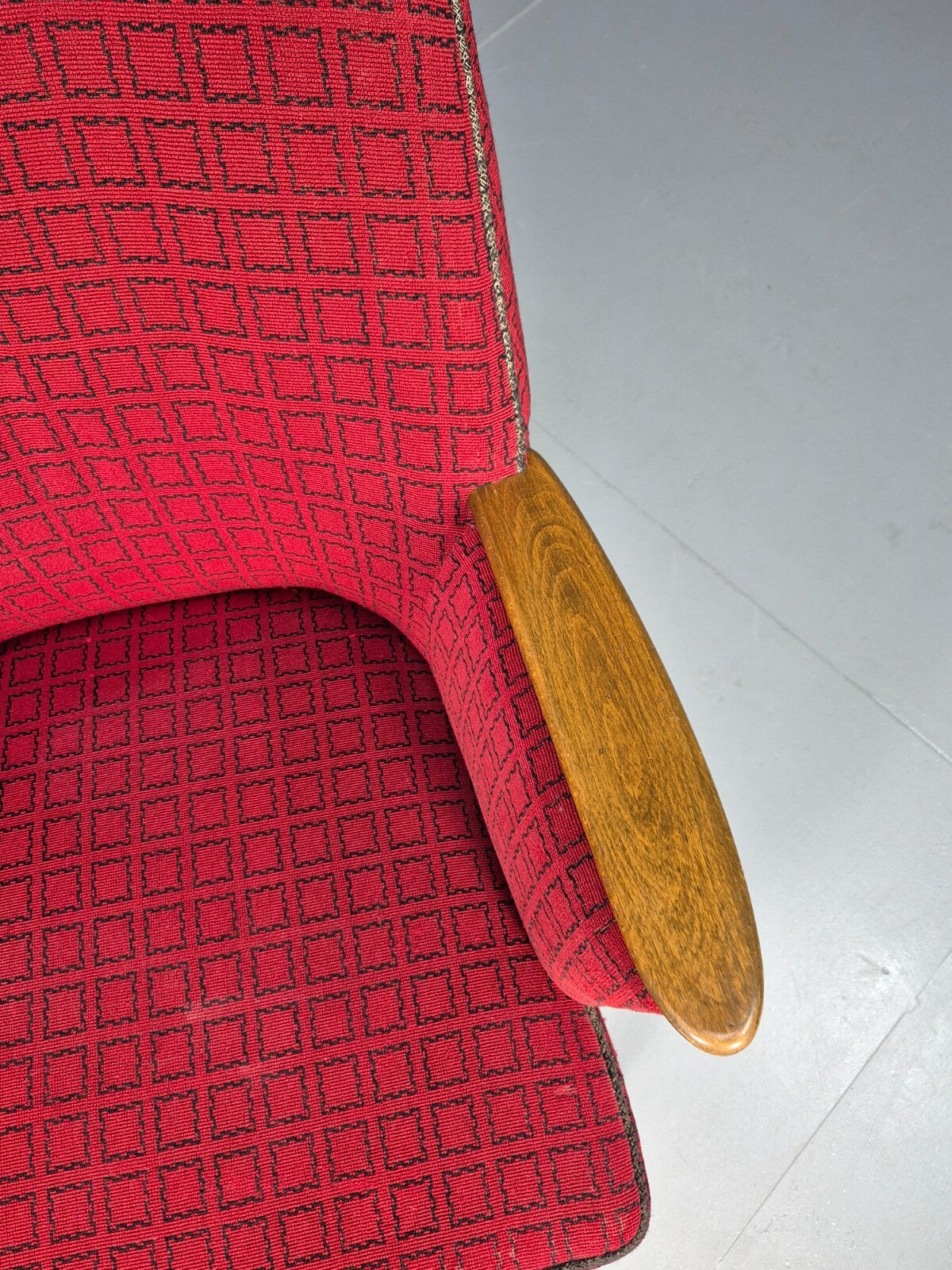 Vintage Danish 1950s Tub Chair Teak Arms Original Cloth Retro MCM EB9624 MNOR - UKDK FURNITURE