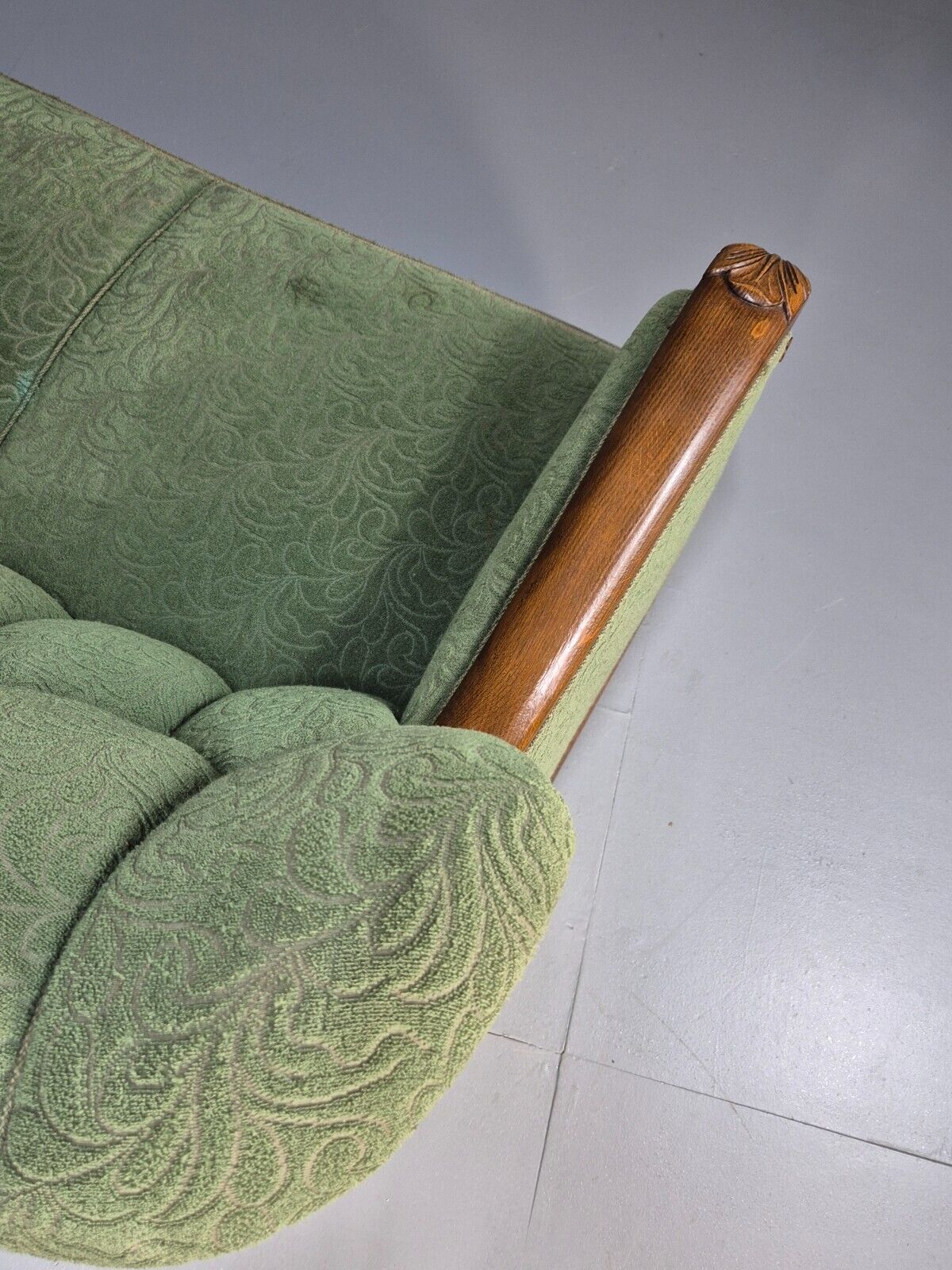 Vintage Danish Art Deco Sofa Oak Frame Green Moquette 1940s Antique EB8953 V3SS - UKDK FURNITURE