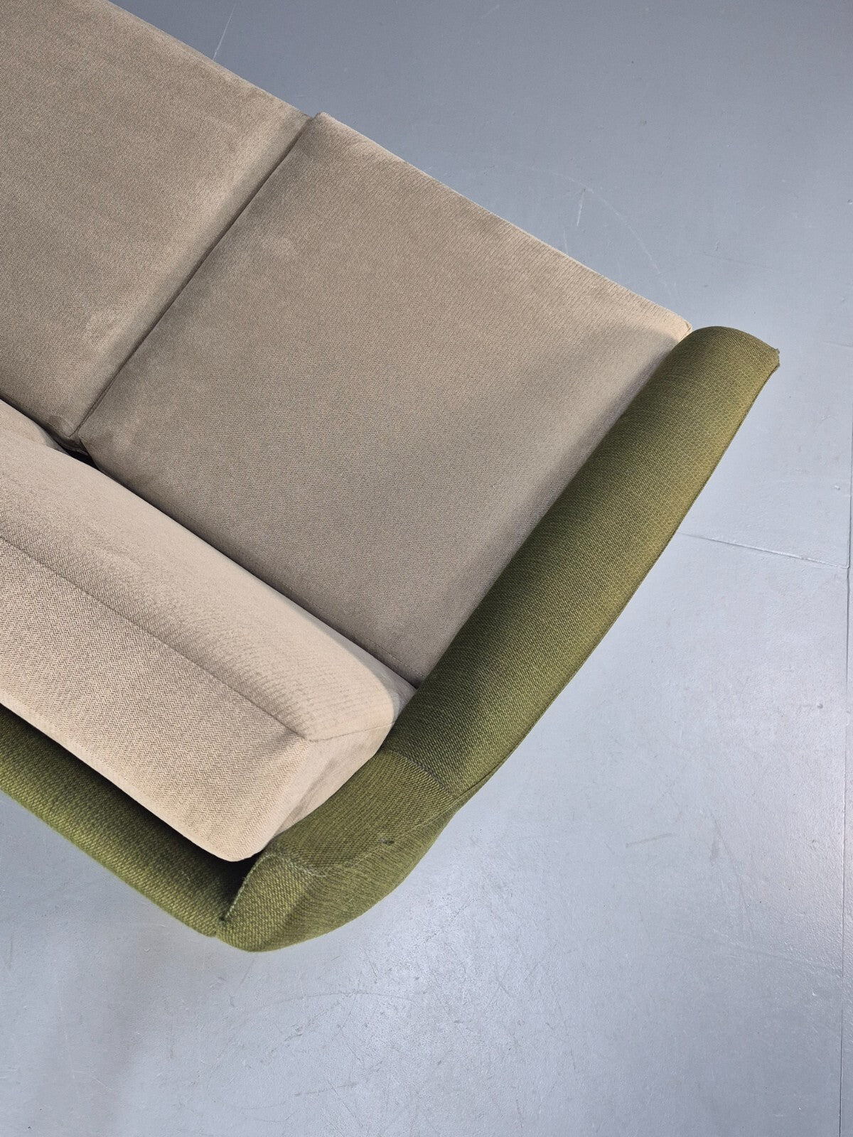 Mid Century 3 Seater Sofa Green Cream Fabric Teak Vintage Scandi EB9794 M3SS - UKDK FURNITURE