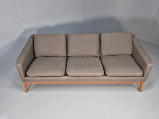 Vintage Swedish 3 Seat Sofa Taupe Wool Teak Base 1960s Retro MCM EB7667 M3SS - UKDK FURNITURE
