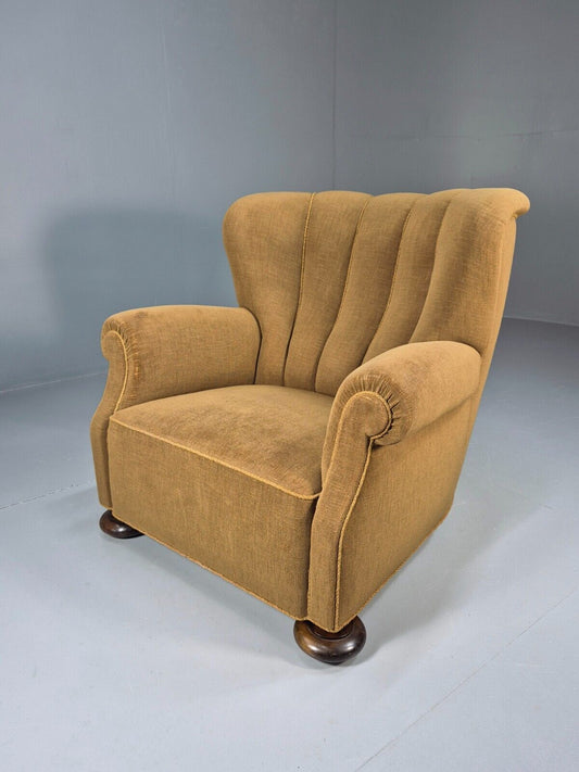 EB8932 Vintage Danish Lounge Chair Gold Velour Shell Back Deco 1930s EB8932 VCLO - UKDK FURNITURE