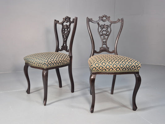 Vintage Royal Green Dining Chairs Pair Leaf Pattern Mahogany Frame EB9691 VDIN - UKDK FURNITURE