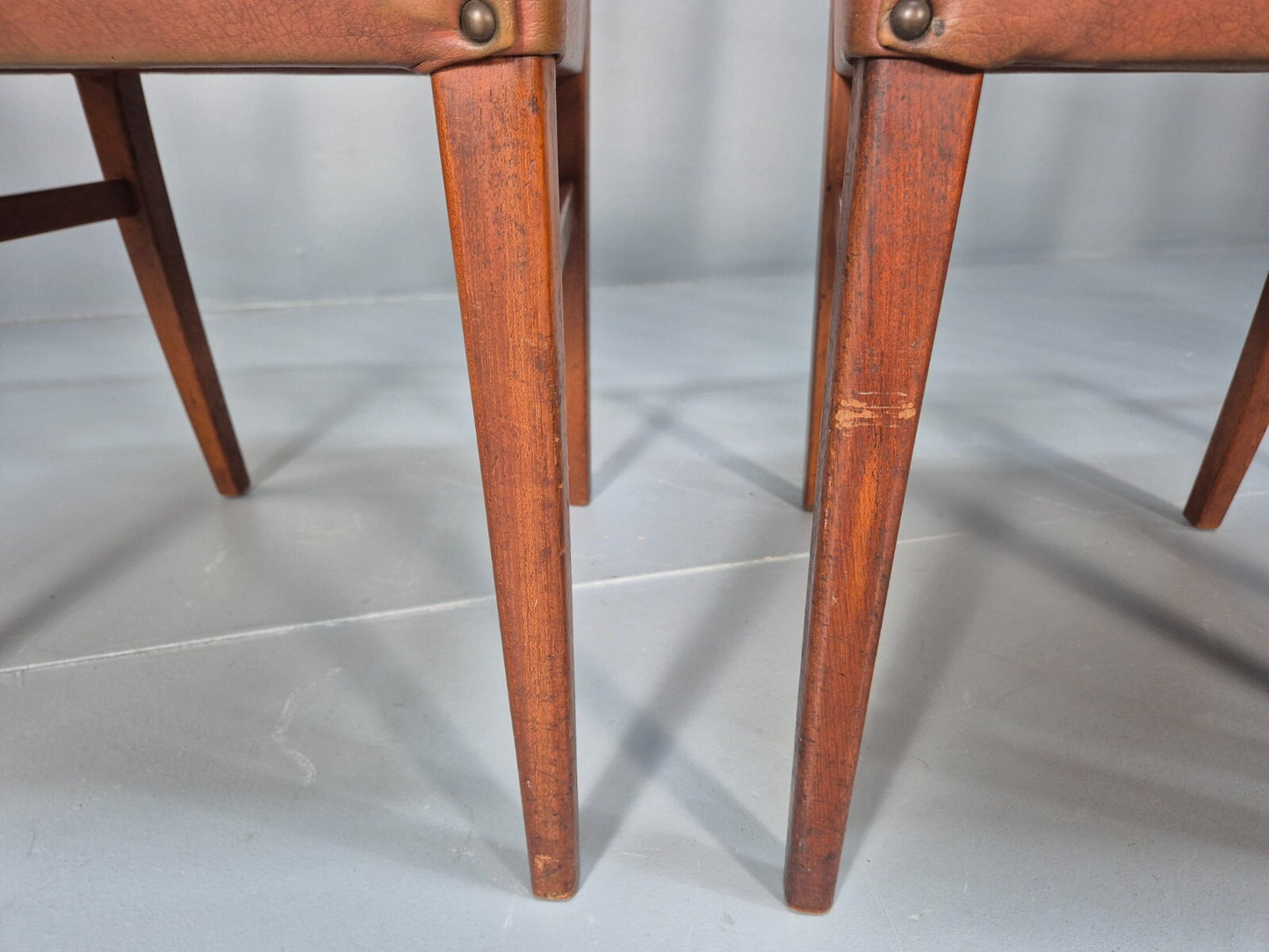 4 Gordon Russell Teak Dining Chairs Brown Vinyl 1960s Retro MCM EB9681 MDIN - UKDK FURNITURE