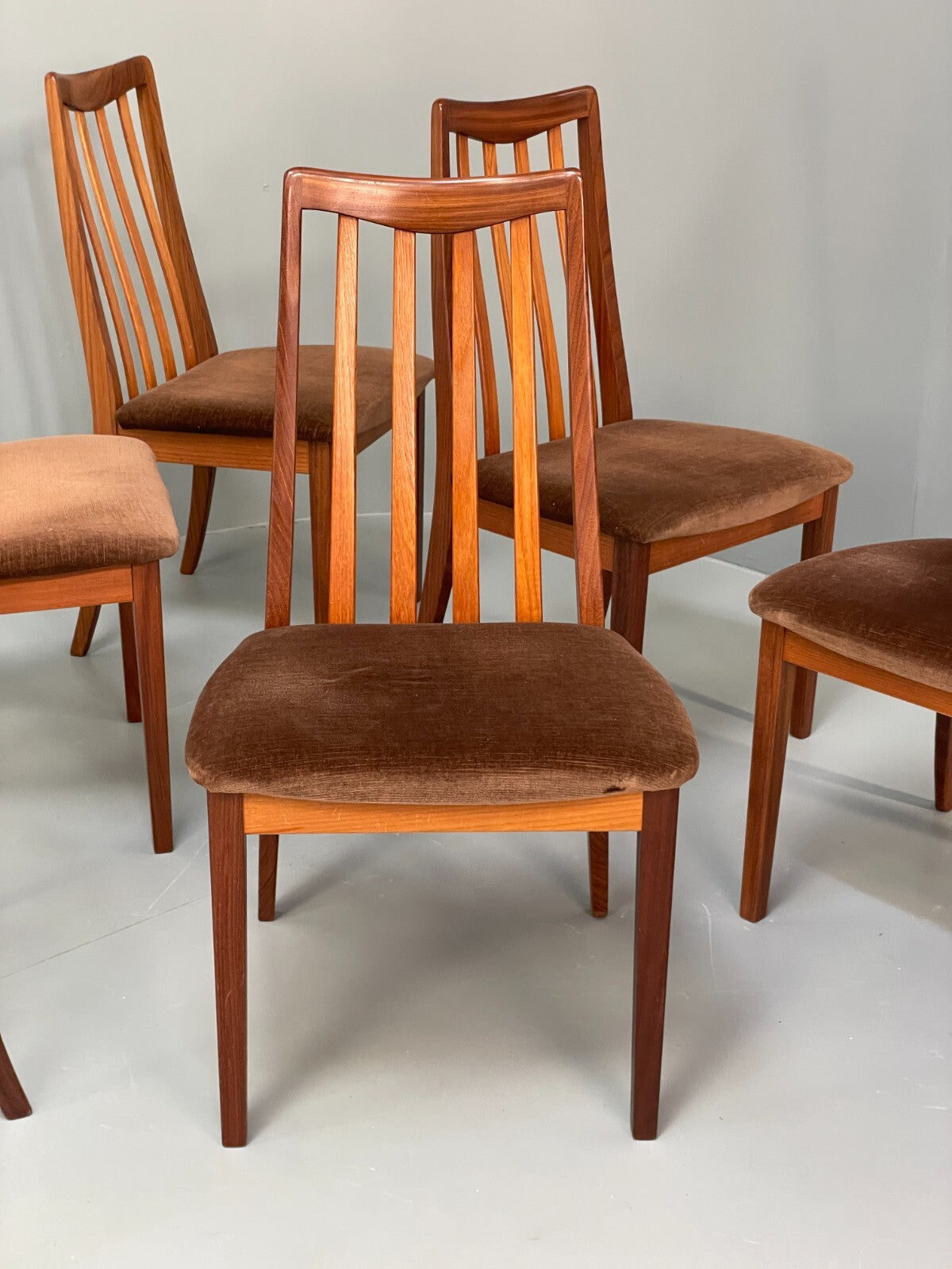 Vintage G Plan Fresco Teak Dining Chairs Six Brown Velour Retro EB9780 MDIN - UKDK FURNITURE