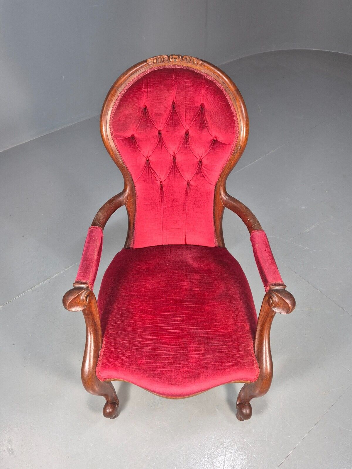 Vintage Fauteuil Chair Red Buttoned Velour Mahogany Antique 1900s EB8440 VCAR - UKDK FURNITURE
