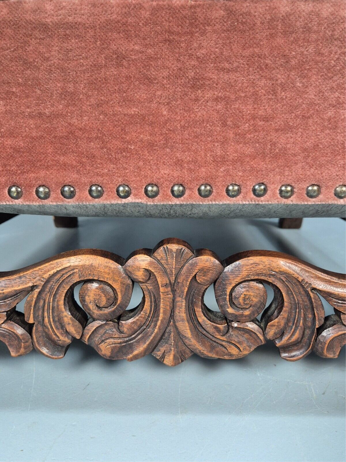 Vintage Danish Lounge Chair Pink Peach Velour Oak 17th Century Style EB8970 VCLO - UKDK FURNITURE