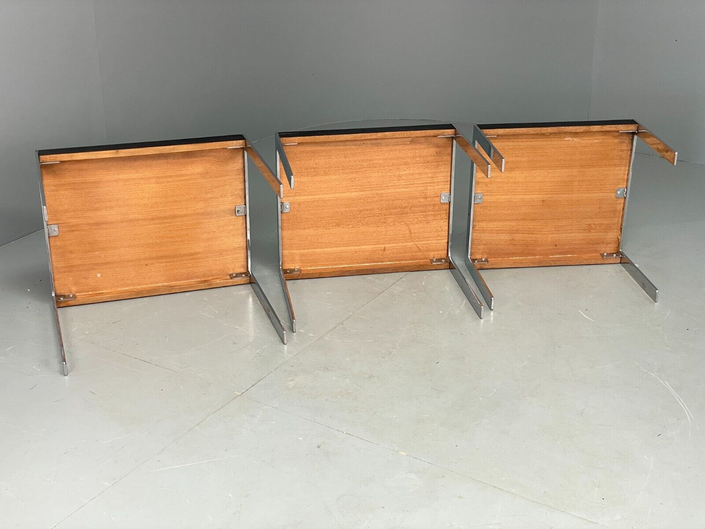 Contemporary Nest Of Tables In Black Painted Ash and Chrome EB7135 MWOO - UKDK FURNITURE