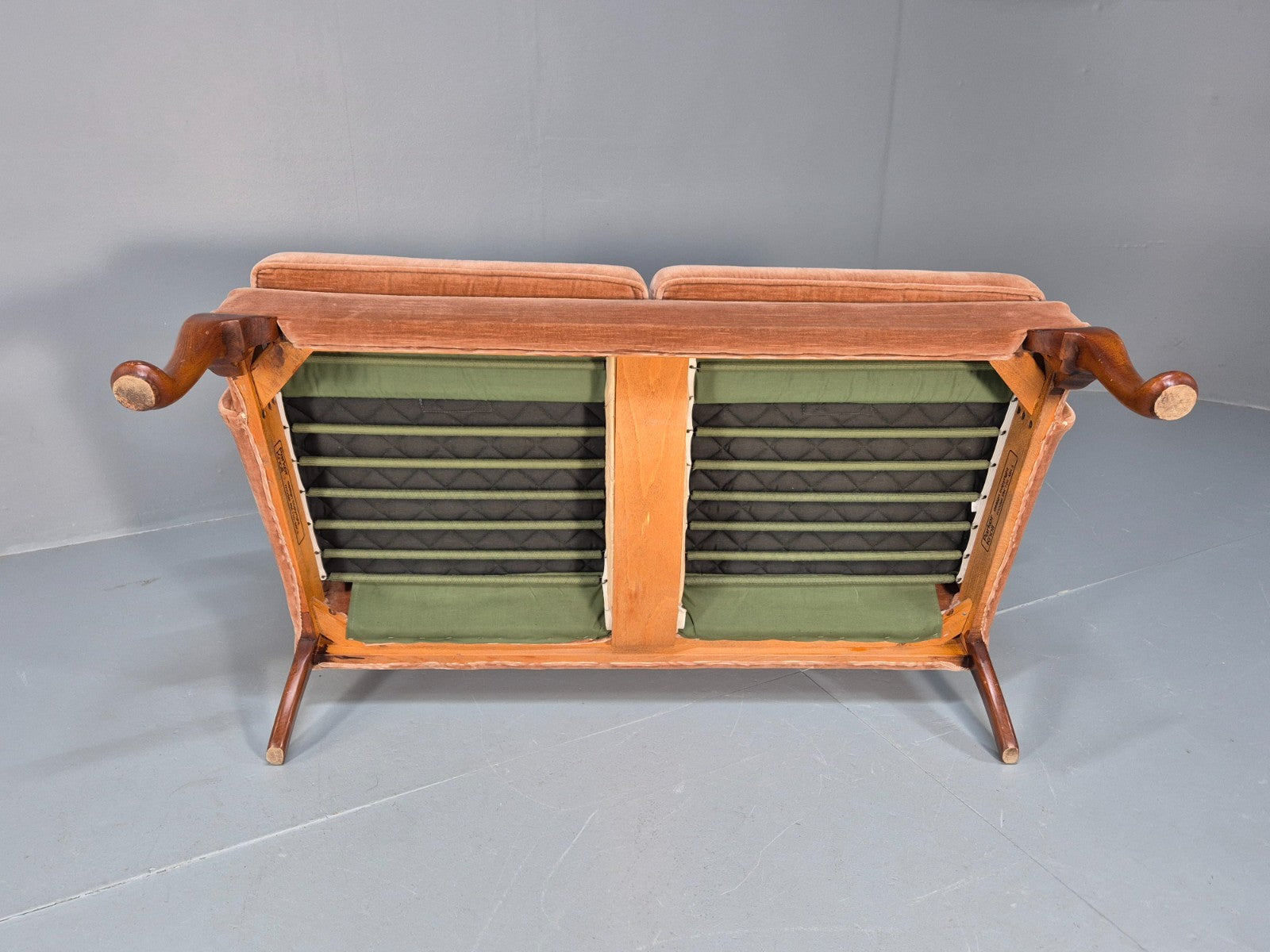 Parker Knoll Wingback Two Seater Settee Peach Velour 1960s Retro EB10654 V2SS8