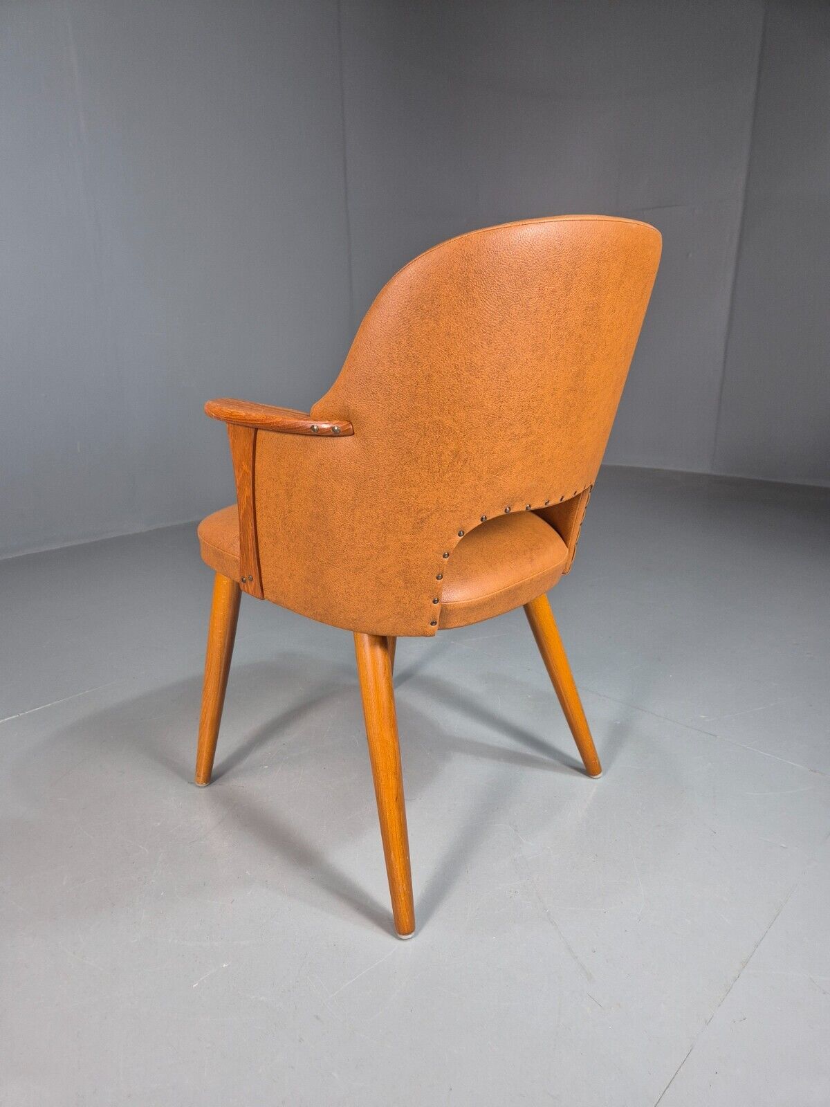 Vintage Danish Tan Vinyl And Beech Arm Chair EB7764 MNOR - UKDK FURNITURE