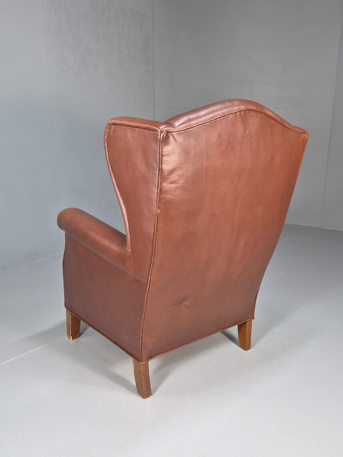 Vintage Danish Wingback Armchair Brown Leather Button Detail EB8782 VLEA - UKDK FURNITURE