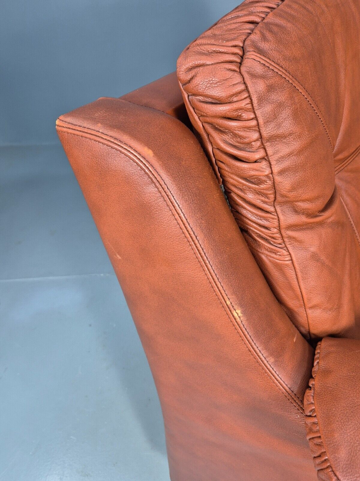 Vintage Danish Lounge Char Tan Leather 1970s Retro MCM EB8478 MNOR - UKDK FURNITURE