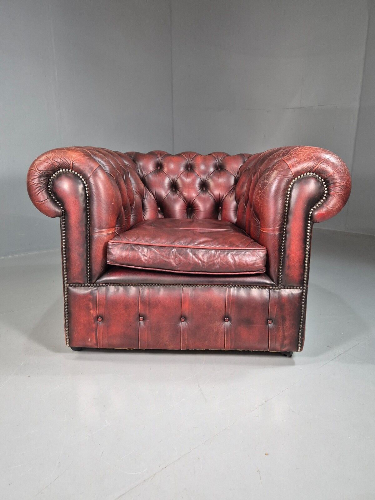 Vintage Chesterfield Chair Red Oxblood Leather 1970s Retro EB7431 VLEA - UKDK FURNITURE