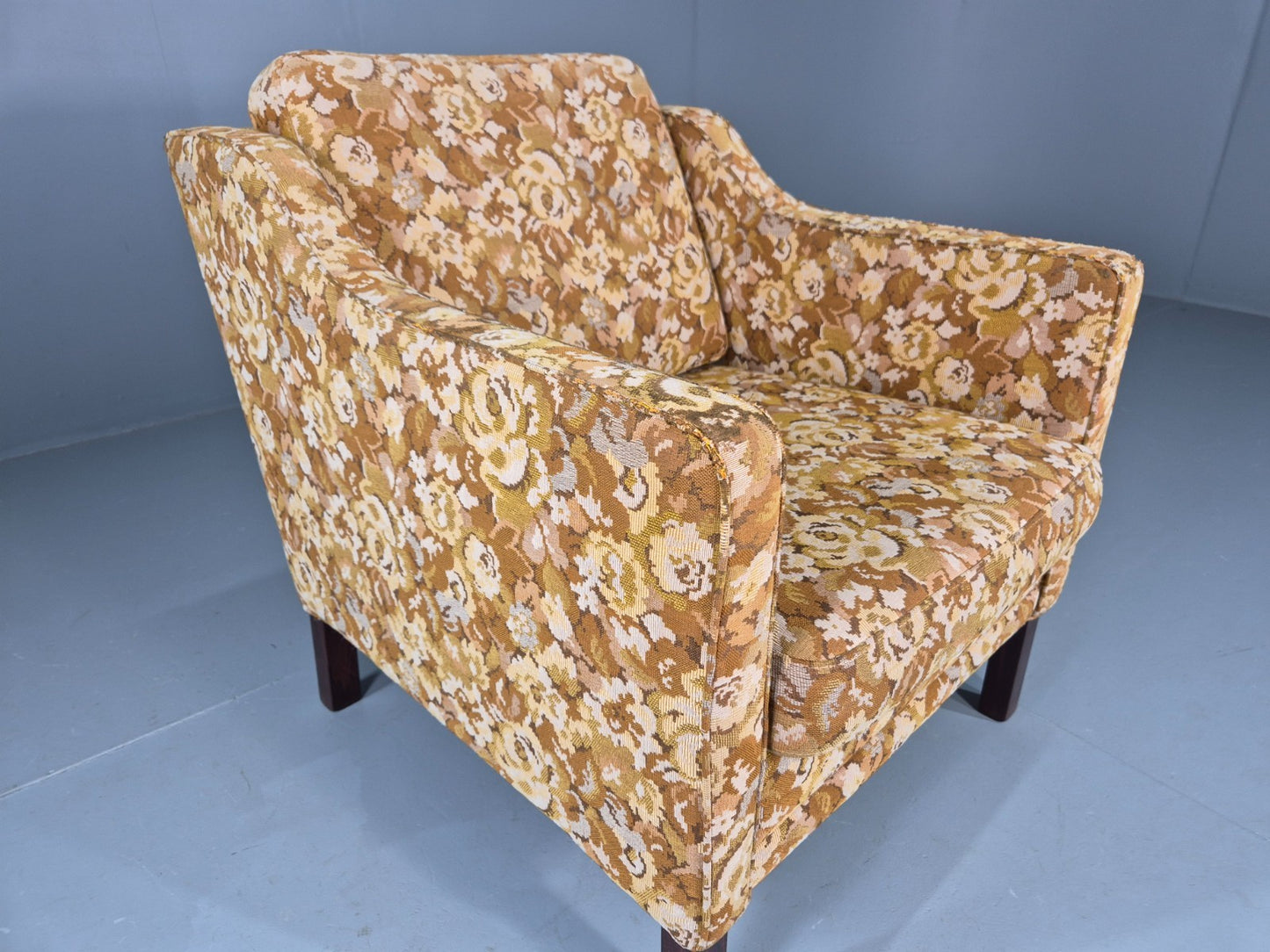Vintage Danish 1970s Lounge Chair Floral Upholstery Mid Century EB11922 MNOR17