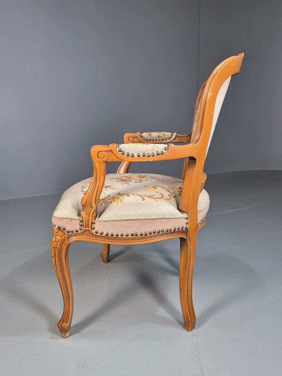 Vintage Danish Lounge Chair Fauteuil Floral Tapestry Hardwood French EB8081 VCAR - UKDK FURNITURE