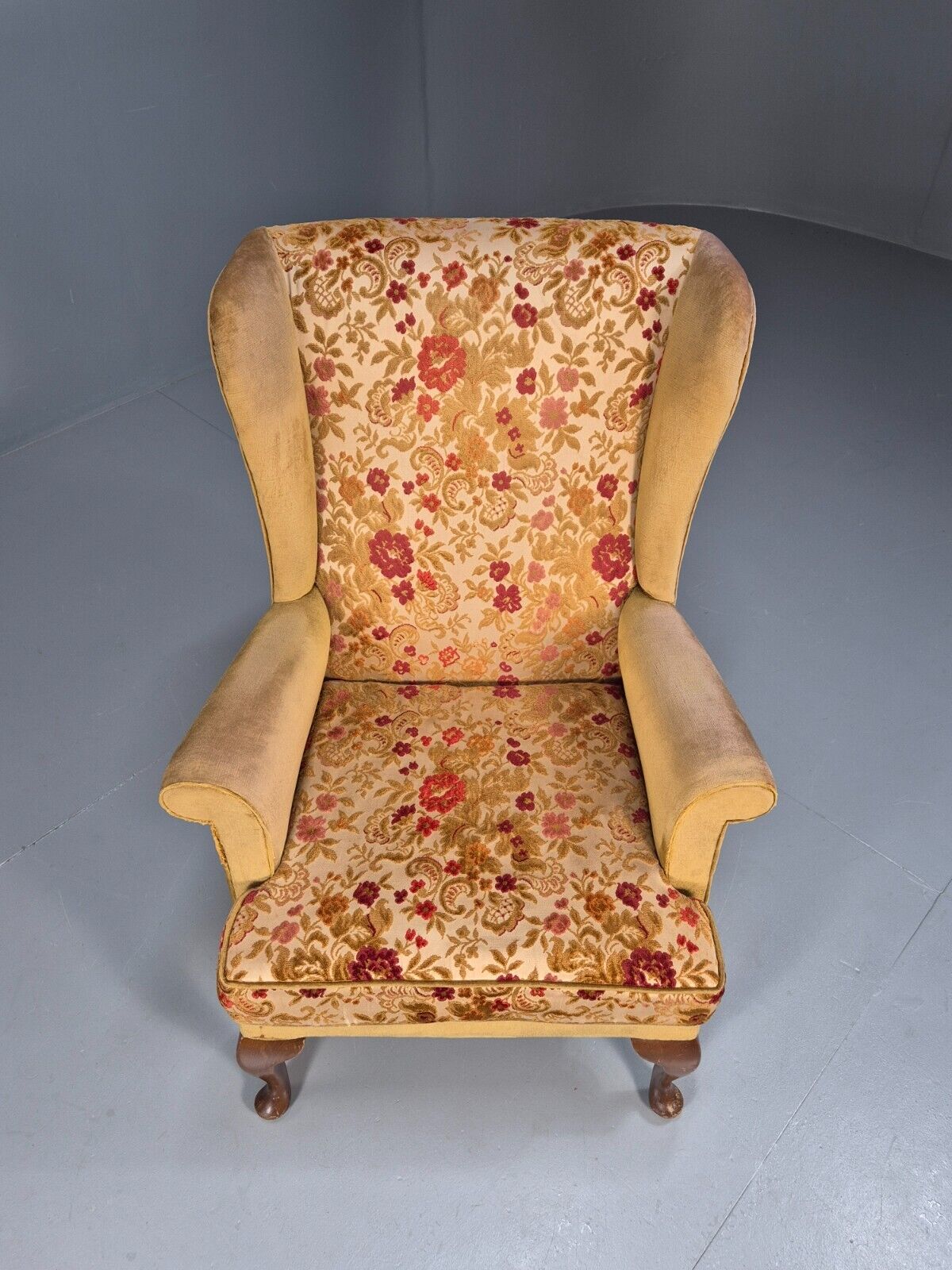 Vintage Wingback Lounge Chair Gold floral Velour Parker Knoll 1960s EB8918 VCLO - UKDK FURNITURE