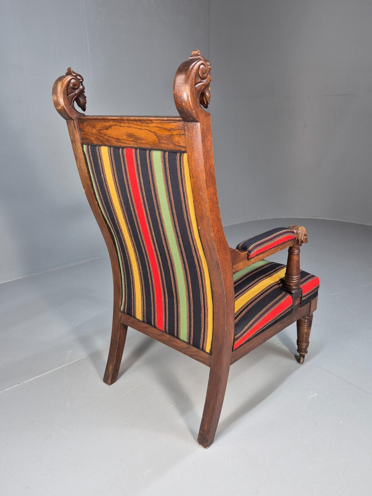 Vintage Danish Lounge Chair Multicoloured Carved Oak Figures Antique EB8951 VCLO - UKDK FURNITURE