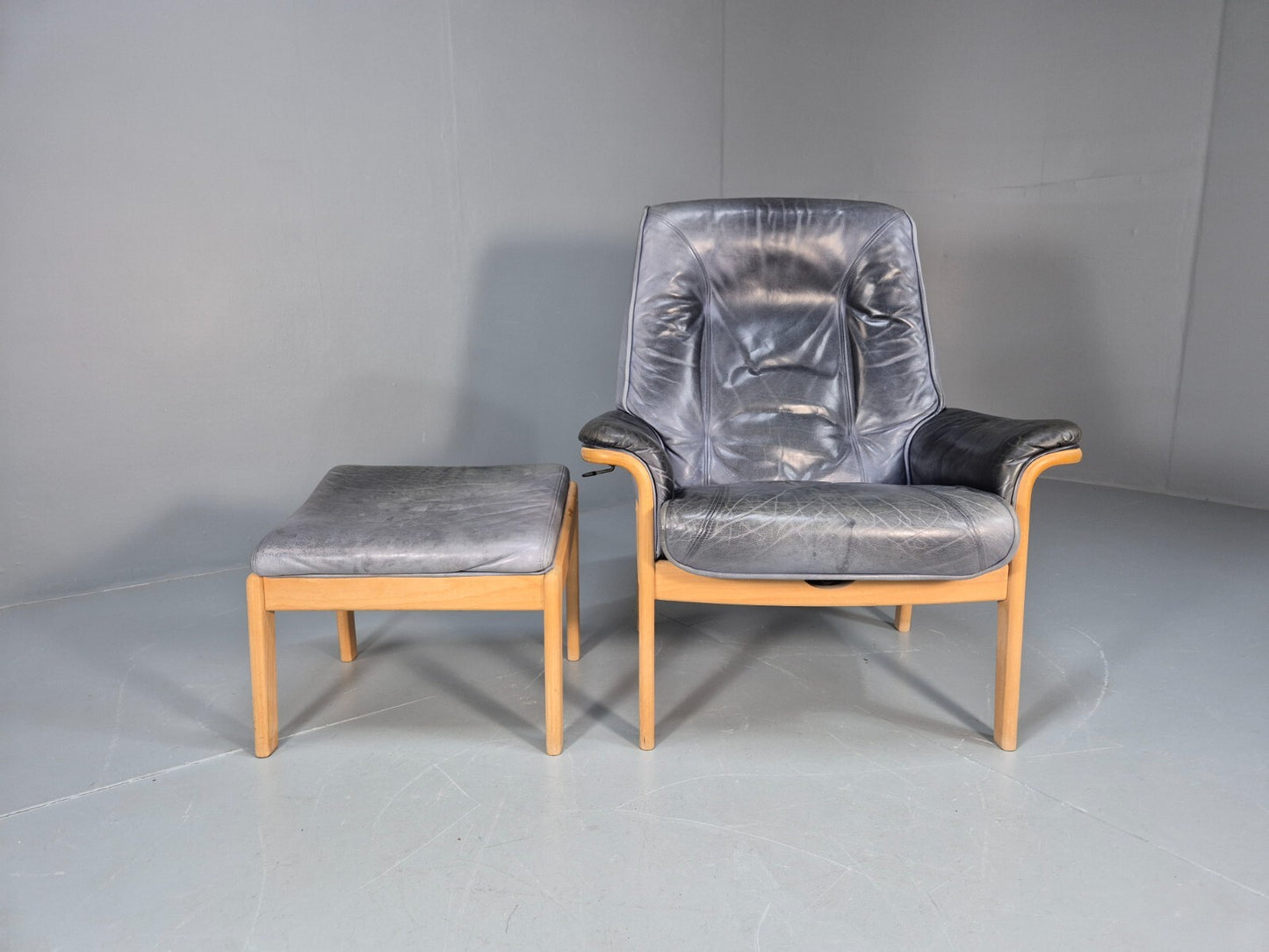Mogens Hansen Leather Chair and Footstool Vintage Danish Design 1990 EB9270 MNOR - UKDK FURNITURE