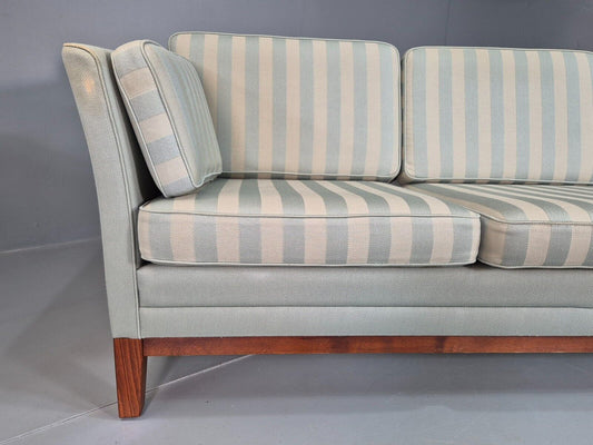 Vintage Danish 3 Seat Sofa Green Striped Wool Retro MCM EB7400 M3SS - UKDK FURNITURE