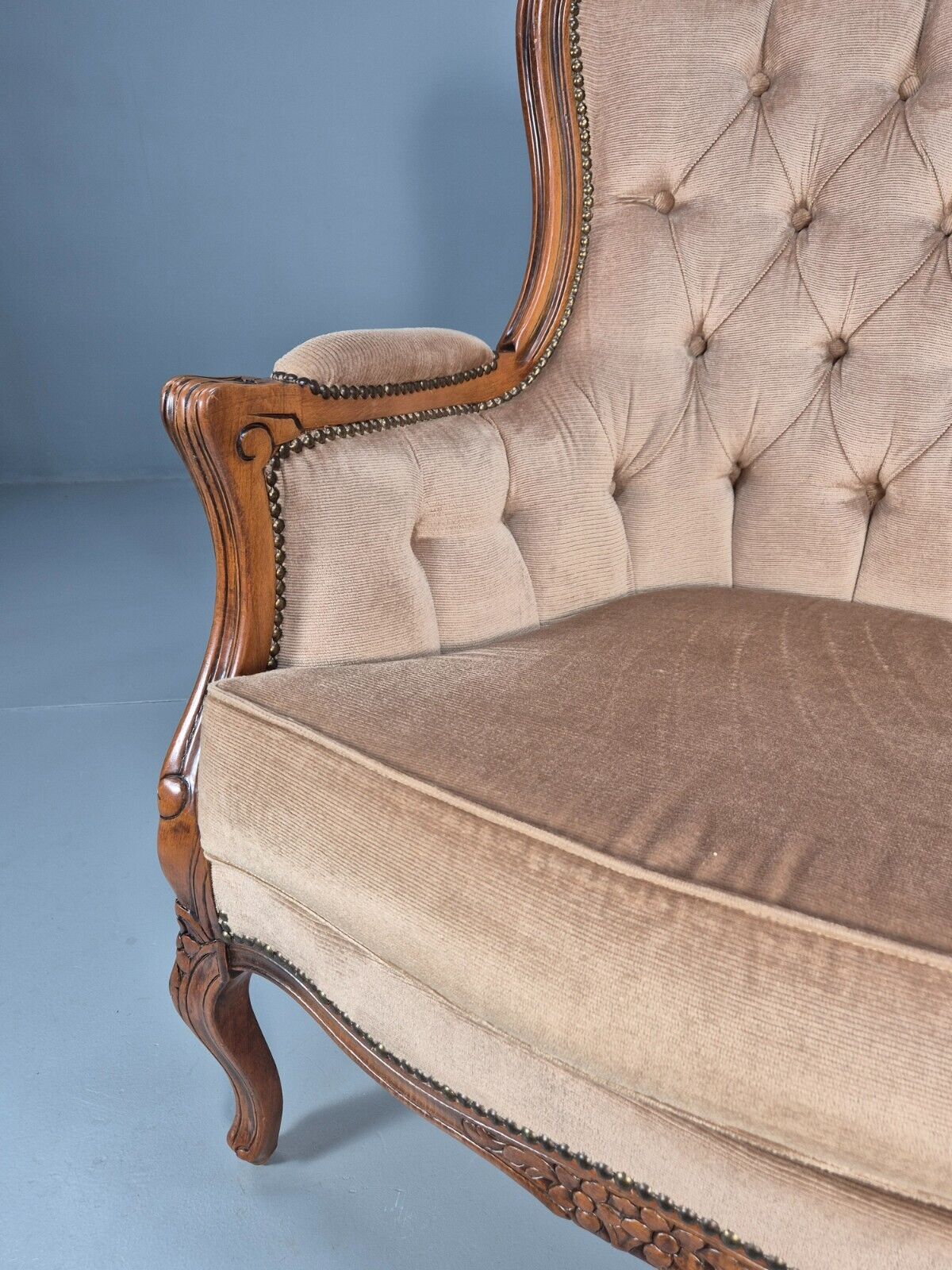 Vintage Danish Lounge Chair Beige Velour Beech Antique French Style EB8926 VCLO - UKDK FURNITURE