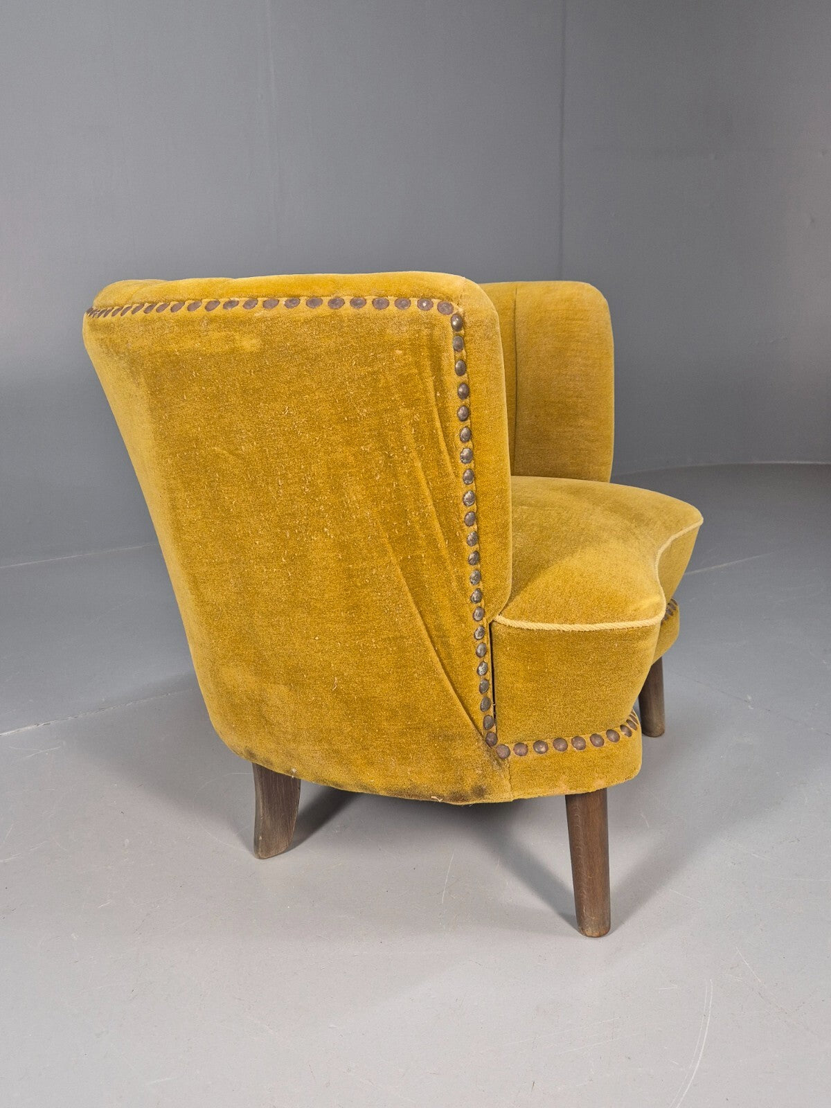 Vintage Danish Art Deco Tub Chair Mustard Velour Shell Back 1940s EB9014 VCLO - UKDK FURNITURE