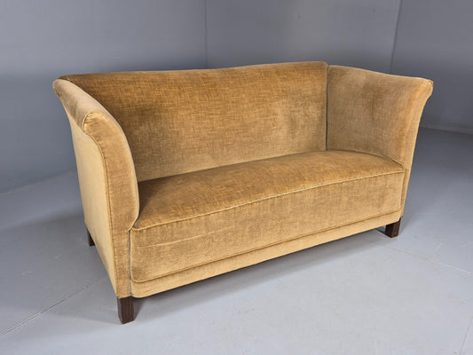 Vintage Gold Art Deco 2 Seat Sofa Danish 1930s High Sided Boxy Style EB9615 V2SS - UKDK FURNITURE