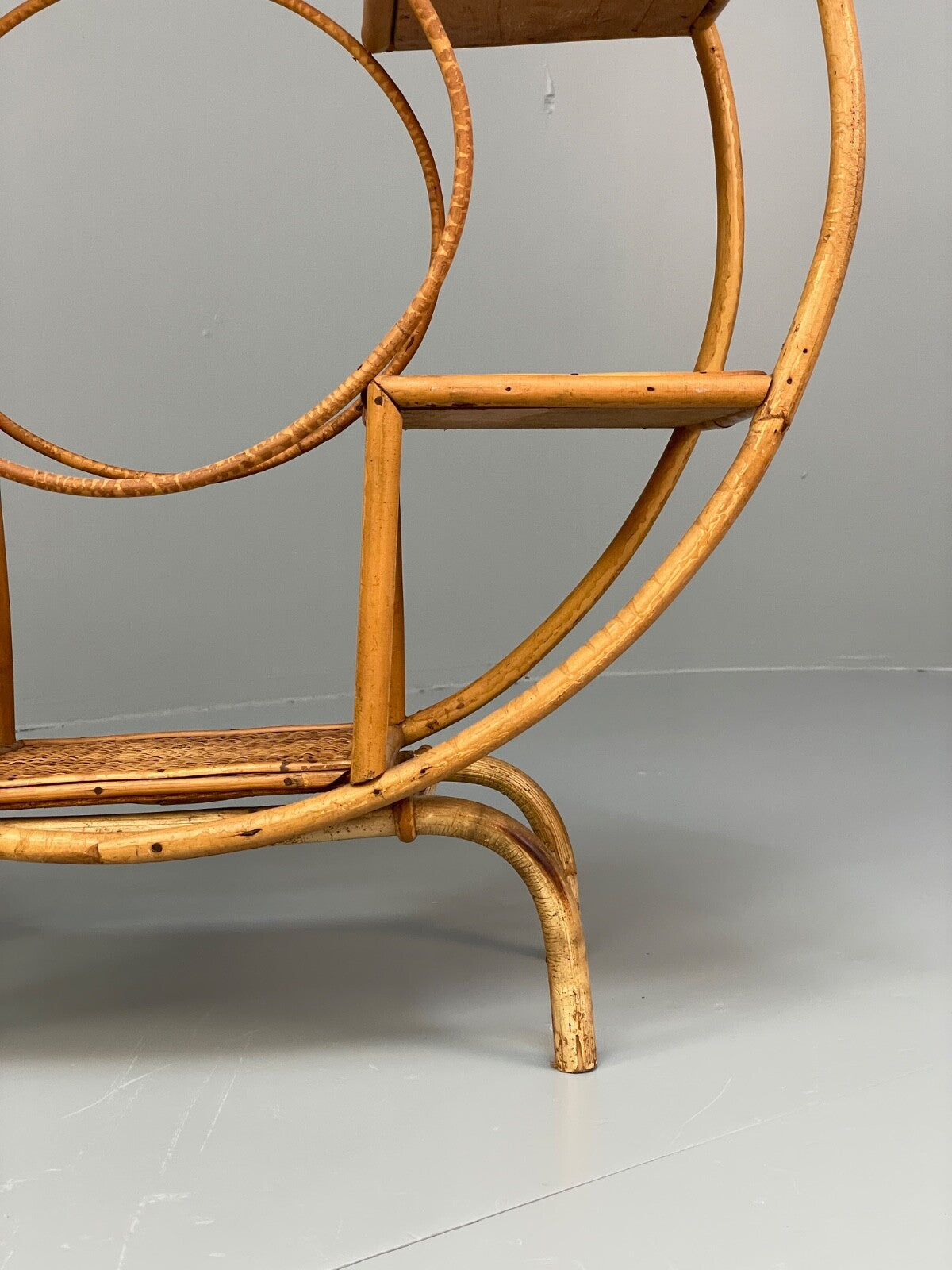 Antique Art Deco Bamboo And Wicker Circular Small Display Shelving EB9737 MWOO - UKDK FURNITURE