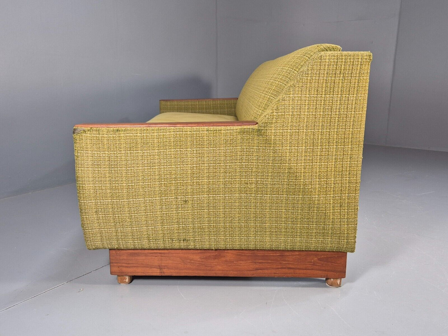 Vintage Danish 2 Seat Sofa Green Wool Teak Arms Retro MCM EB8900 M2SS - UKDK FURNITURE