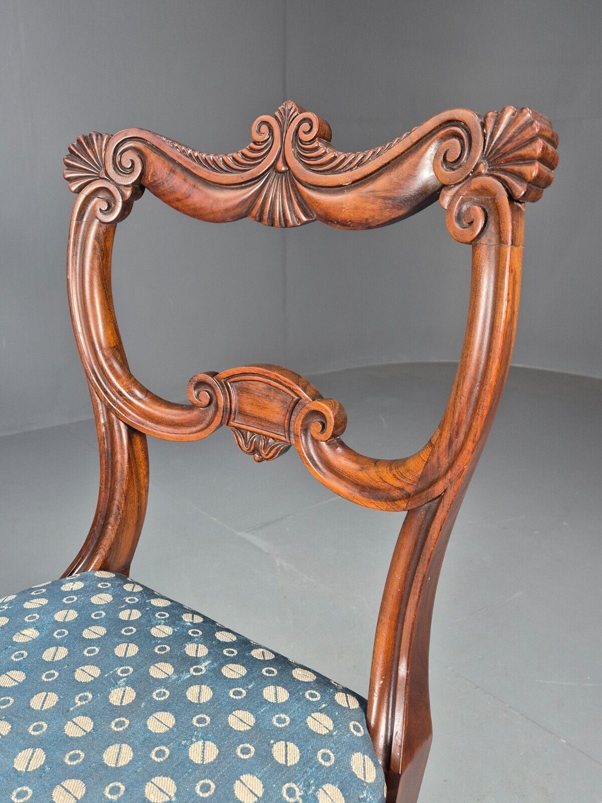 Vintage Dining Chair Blue Cotton Mahogany Victorian Antique EB8689 VDIN - UKDK FURNITURE