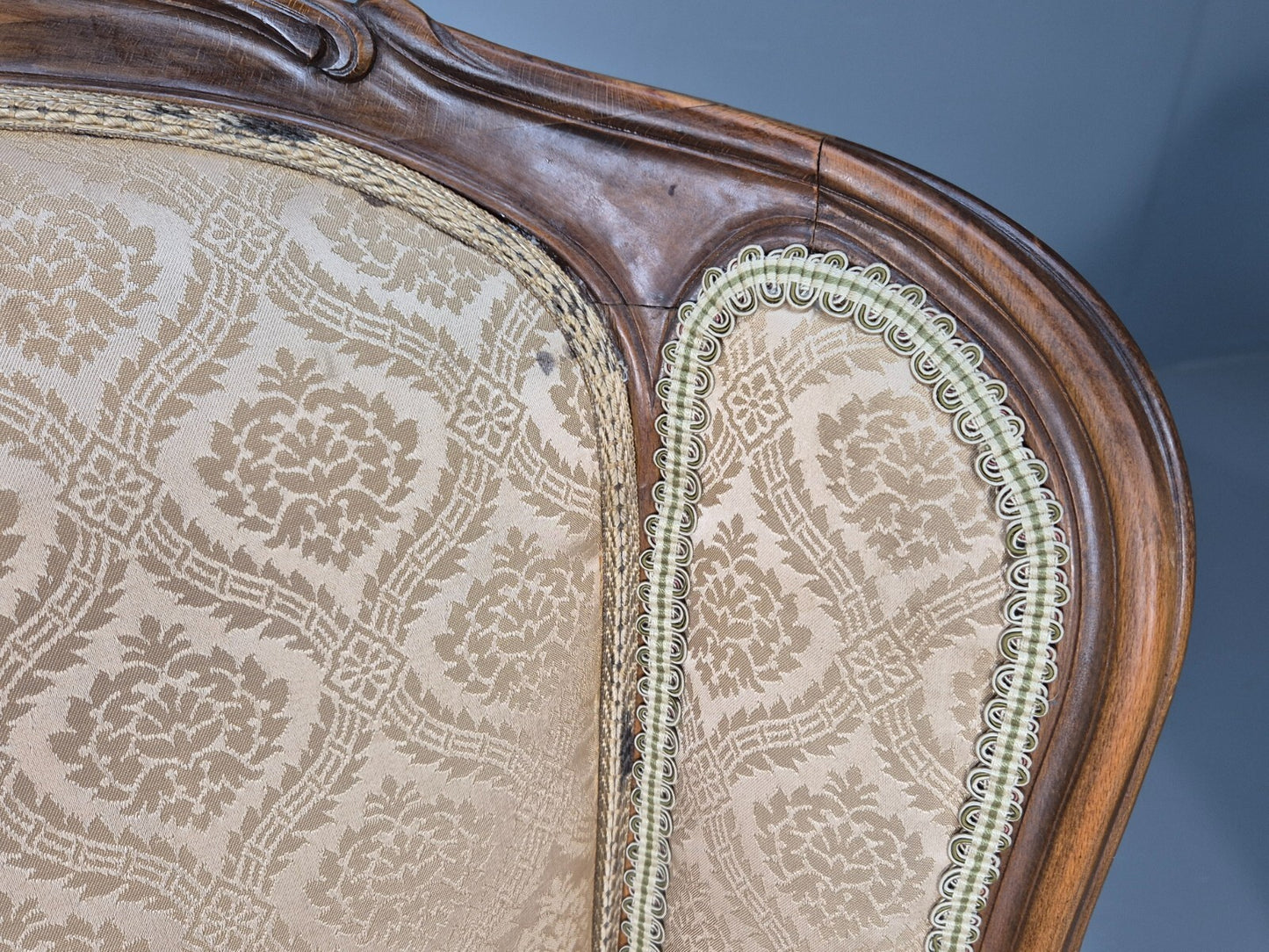 High and Low Back Danish Antique Rococo Style Lounge Chairs Damask EB9036 VCLO - UKDK FURNITURE