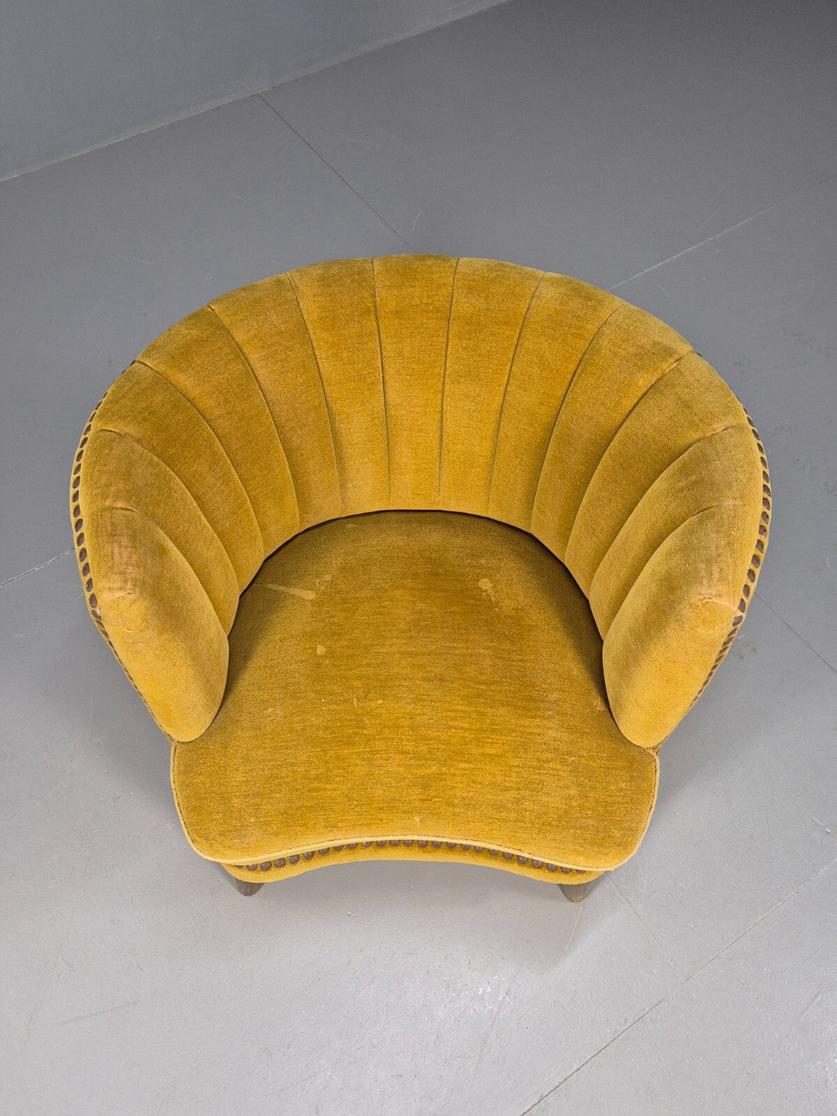 Vintage Danish Art Deco Tub Chair Mustard Velour Shell Back 1940s EB9014 VCLO - UKDK FURNITURE