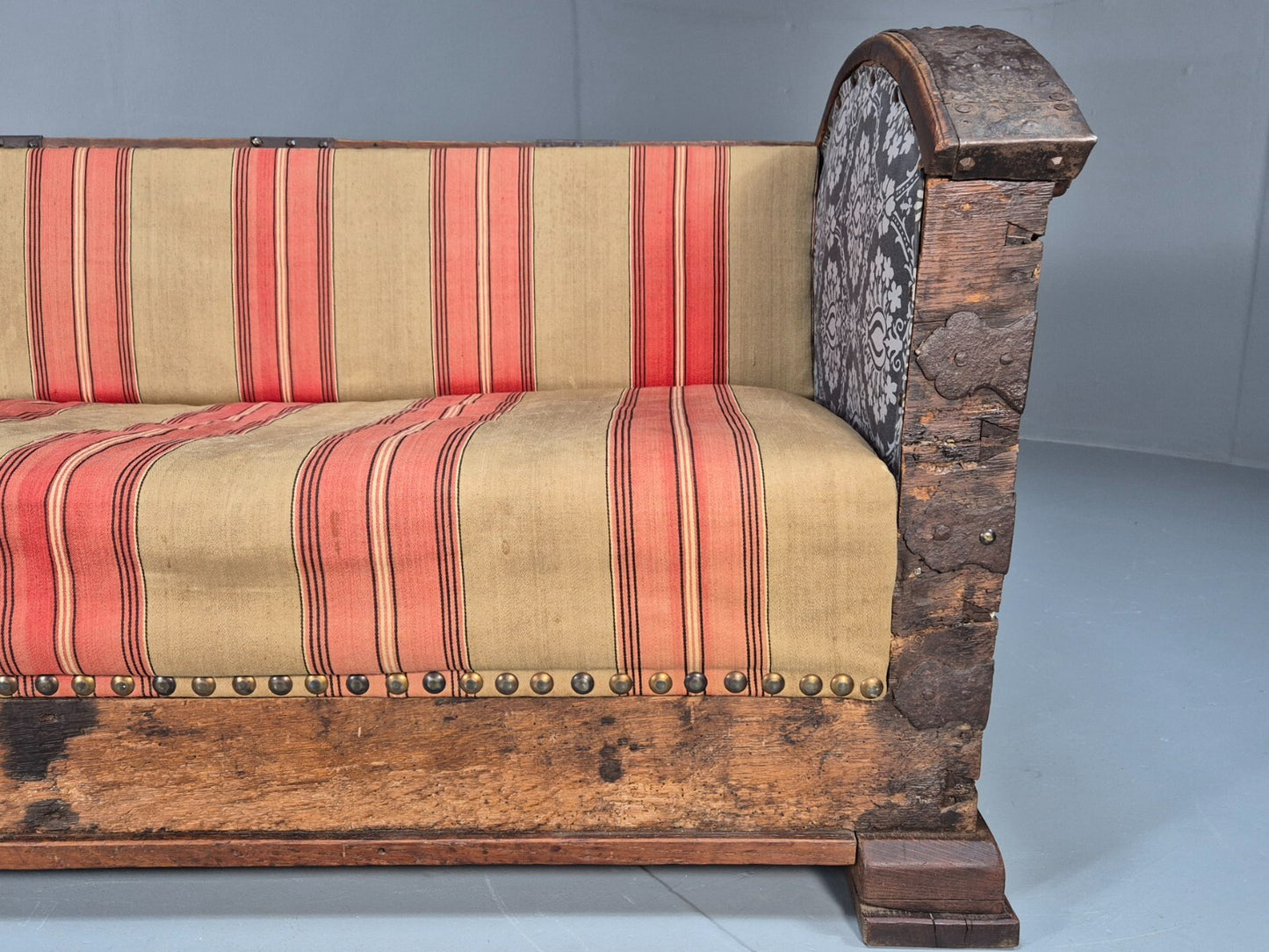 Antique Danish Oak Chest Two Seater Sofa Striped Stamped 19th Cent EB9602 V2SS - UKDK FURNITURE