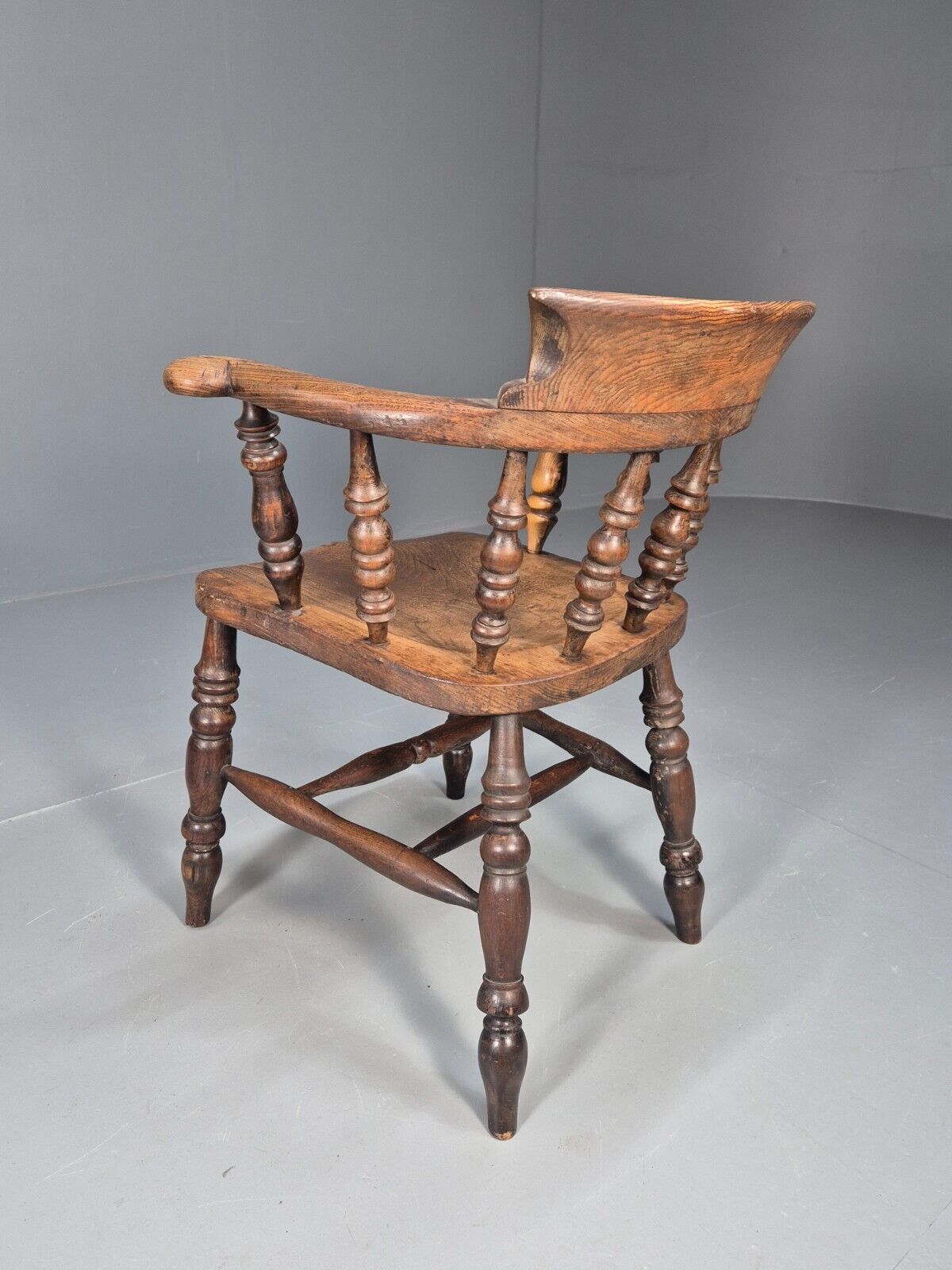 Vintage Oak Captains Chair Turned Stretchers Antique EB9030 VDIN - UKDK FURNITURE