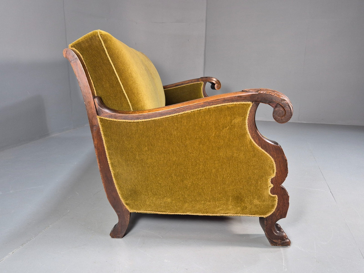 Vintage Danish Baroque Style 3 Seat Settee Green Velour Antique 1920 EB9653 V3SS - UKDK FURNITURE