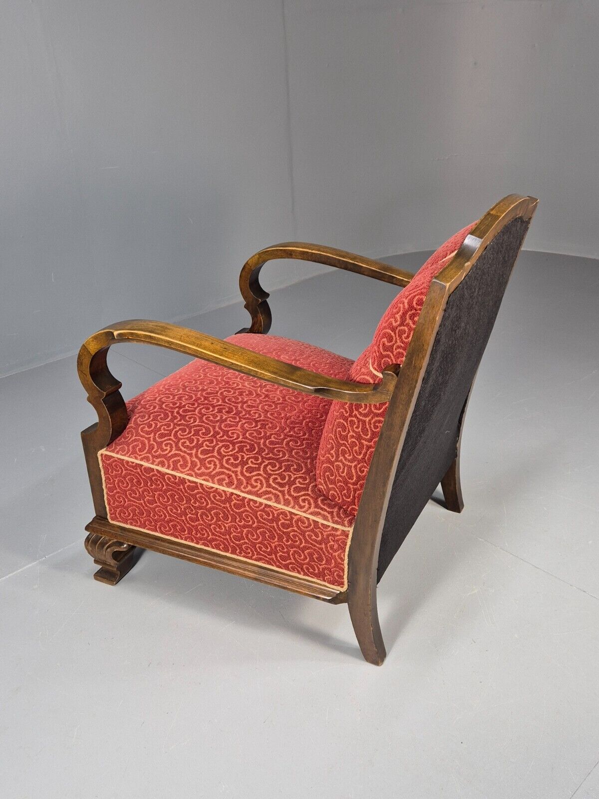 Vintage Danish Lounge Chair Red Moquette Beech Frame 1920s Antique EB8939 VCLO - UKDK FURNITURE
