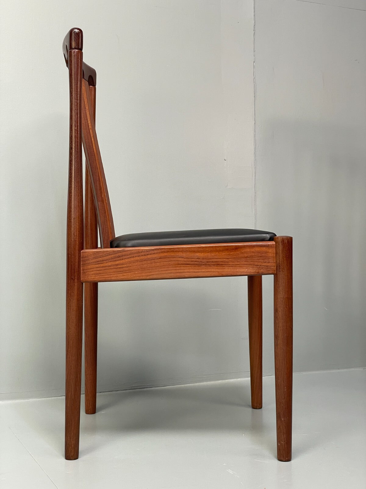 Vintage Meredew Dining Chairs Six Mahogany Teak 1970s Black Vinyl EB9726 MDIN - UKDK FURNITURE